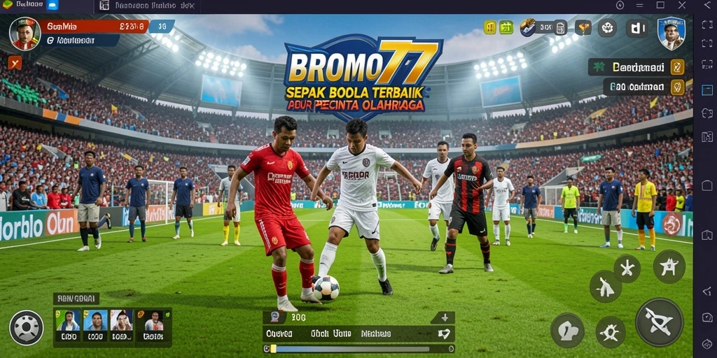 Tampilan gameplay menarik dari BROMO77 dengan aksi sepak bola seru.