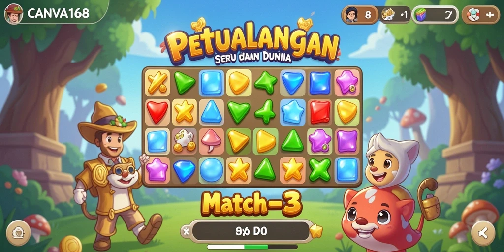 Tampilan gameplay CANVA168 yang seru dan penuh warna.