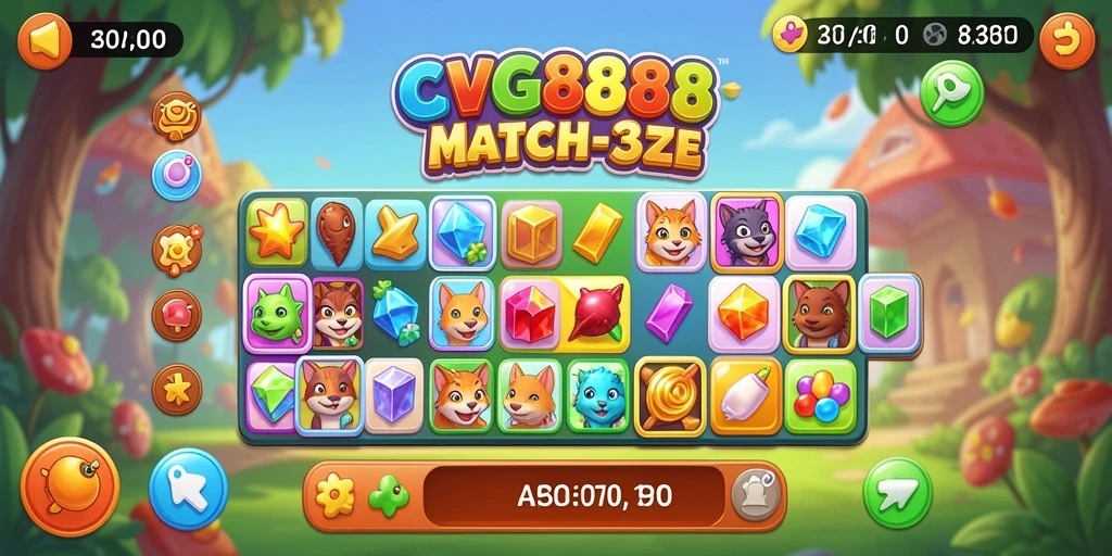 Gameplay seru dalam CVG8888, mencocokkan objek warna-warni di setiap level.