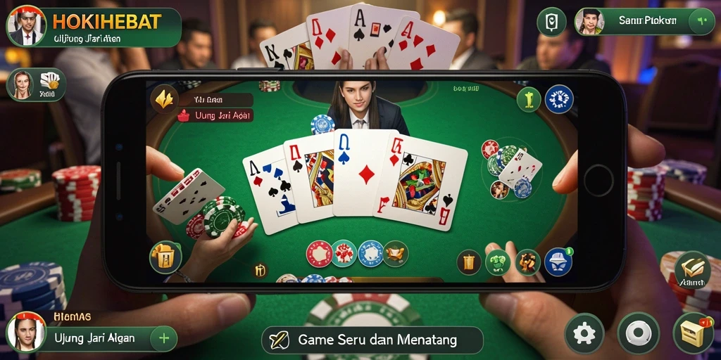 Tampilan gameplay HOKIHEBAT yang menarik dalam permainan Poker.