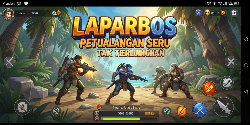 Tangkapan layar utama LAPARBOS menampilkan aksi petualangan yang mendebarkan.
