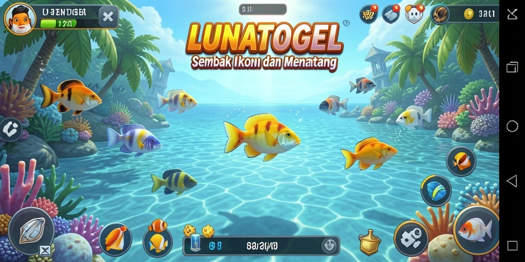 Tampilan gameplay LUNATOGEL yang mengasyikkan saat menembak ikan.