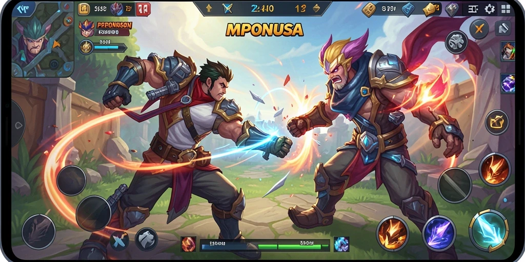 Tampilan gameplay menarik dari MPONUSA di arena pertempuran.